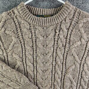 Peregrine Knitwear England Made Men XL Light Gray Cable Knit Pure Wool Sweater